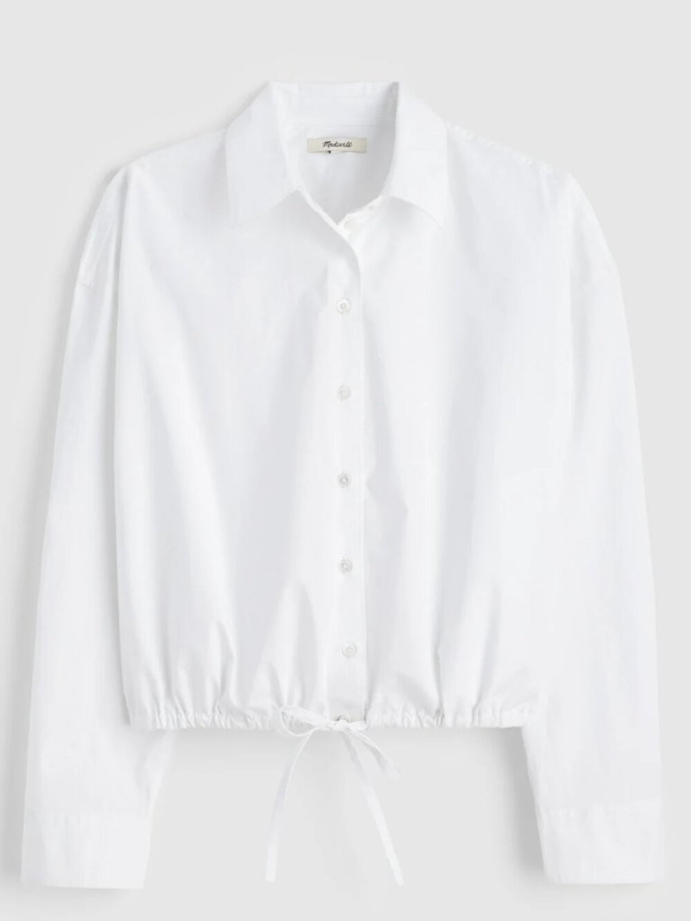 Madewell White Cropped Drawstring Button-Up Shirt